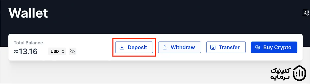 برای برداشت ارز دیجیتال از صرافی bitmex باید روی گزینه ی Deposit کلیک کنید.